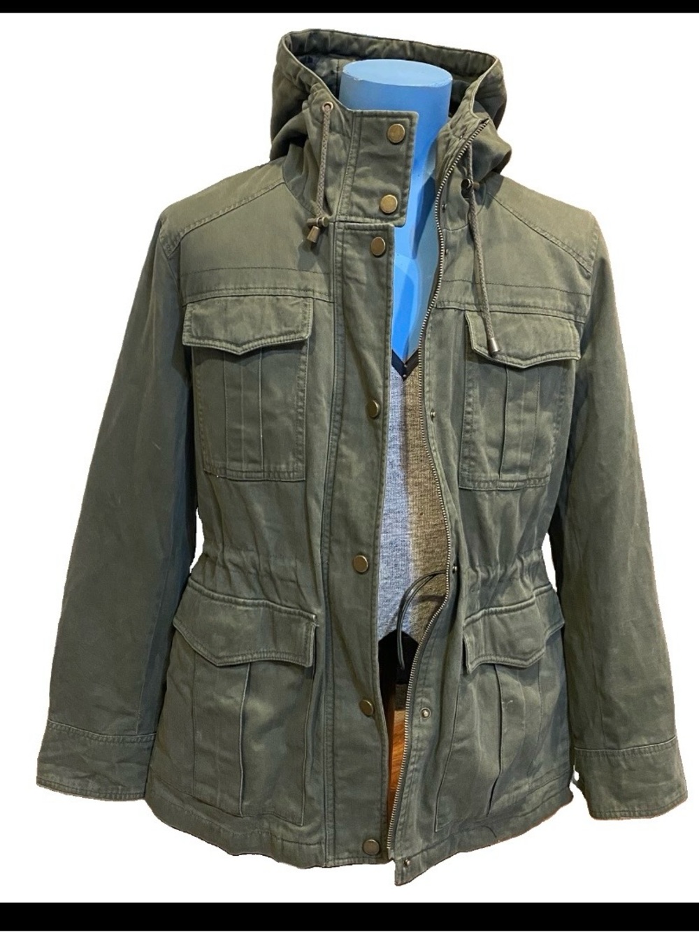 Lucky Brand Olive Green Hoodie Military Utility Jacket Womens XL Full Zip